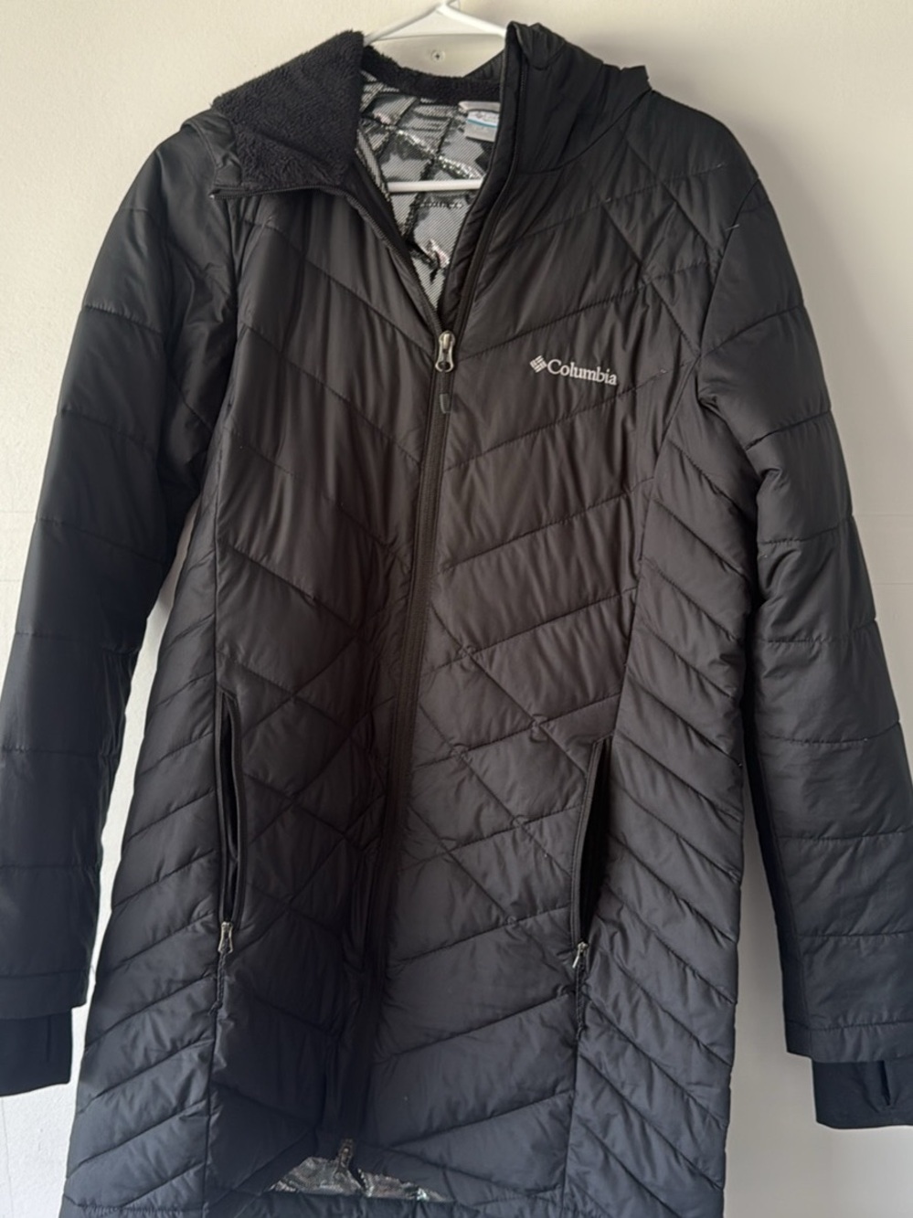 Columbia Women's Black Quilted Long Puffer Coat with Hood